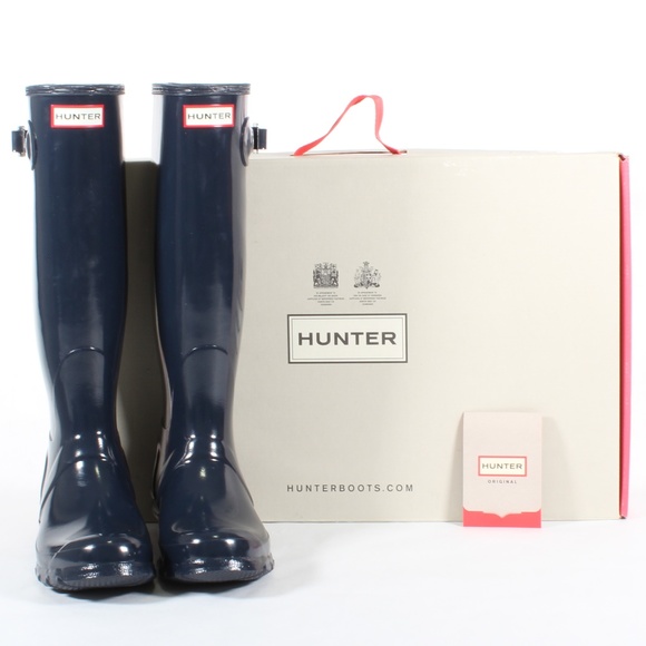 Hunter Women's Original Tall Gloss Rain Boots Navy - Picture 2 of 8